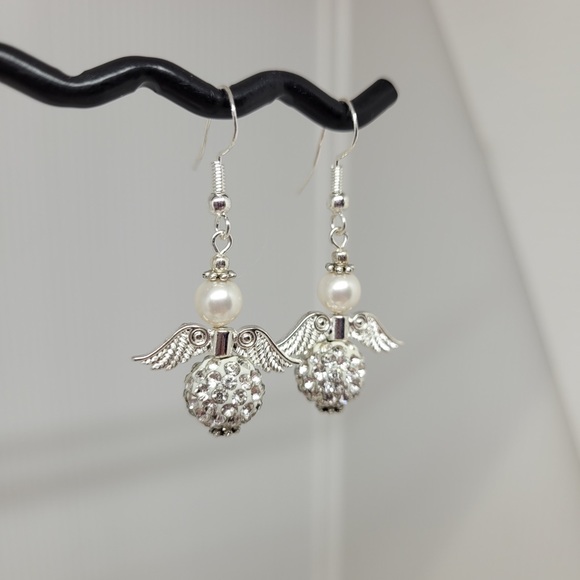 Sterling Silver Sparkly Angel Earrings - Picture 7 of 7